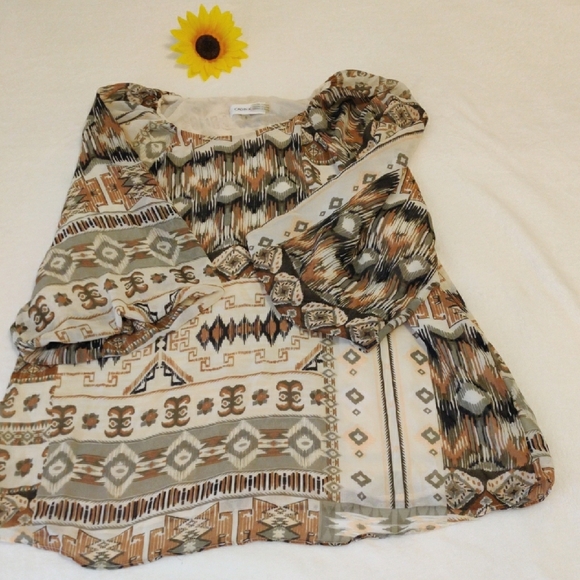 Calvin Klein. Bohemian Patterned Blouse. 100% Polyester - Picture 7 of 7